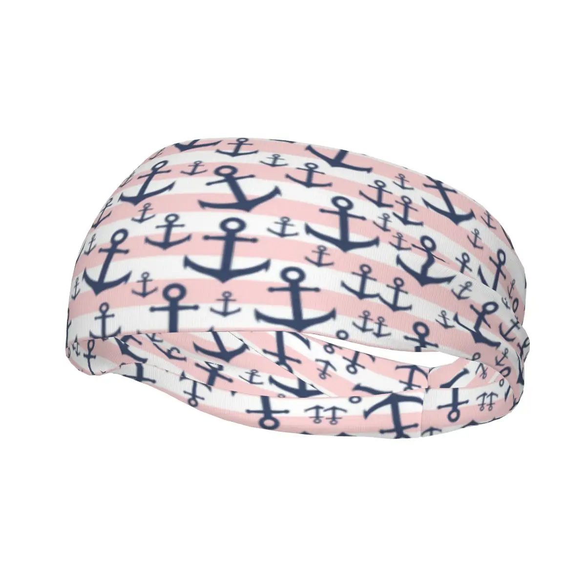 

Nautical Pink Stripe Navy Anchor Sweatband Wide Athletic Sweat Headband Men Headwear Hair Bandage Jogging Yoga Hair Sweat Bands