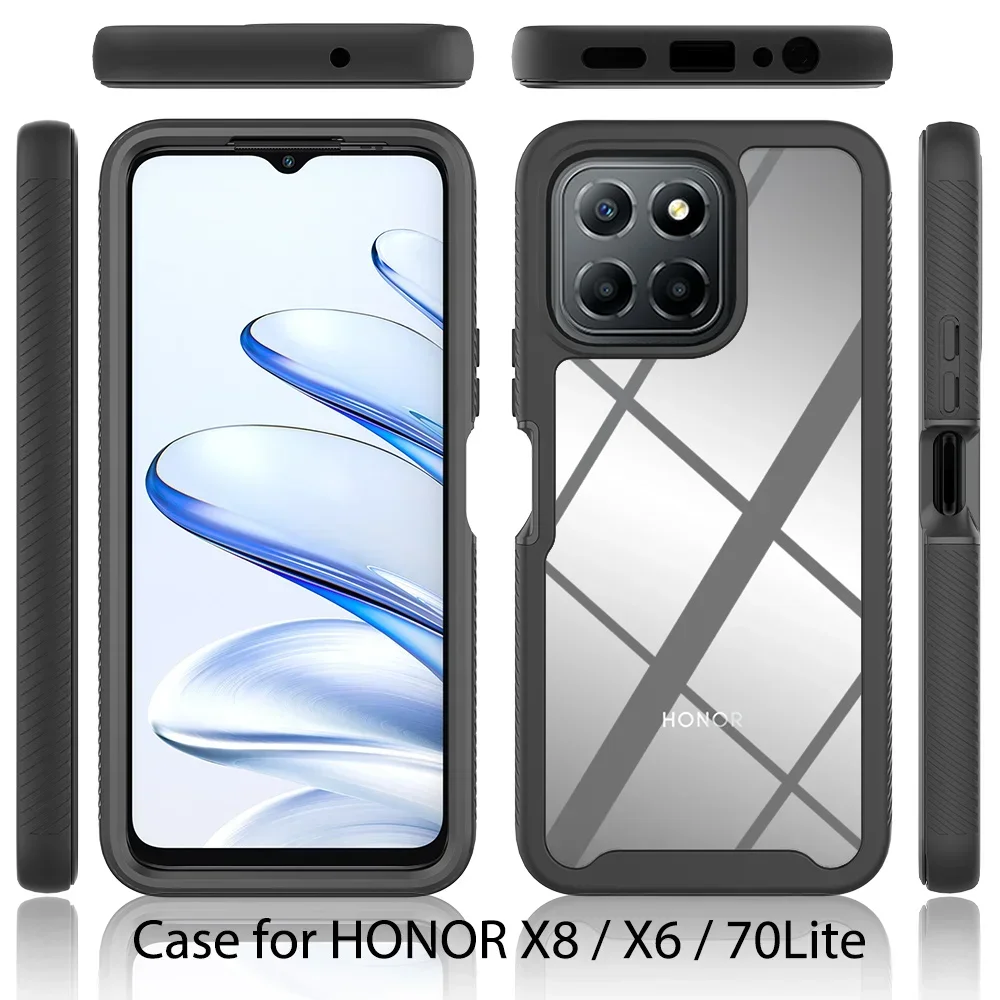 Heavy Duty Protective Rugged Armor Shockproof Phone Case with Transparent Back and Soft TPU Frame