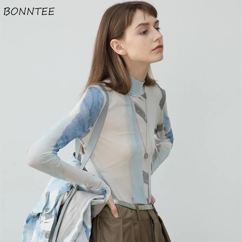 

T-shirts Women Print Pattern Fashion Slim Chic Korean Style All-match Leisure Comfortable Streetwear Slim Fit Sun Protection