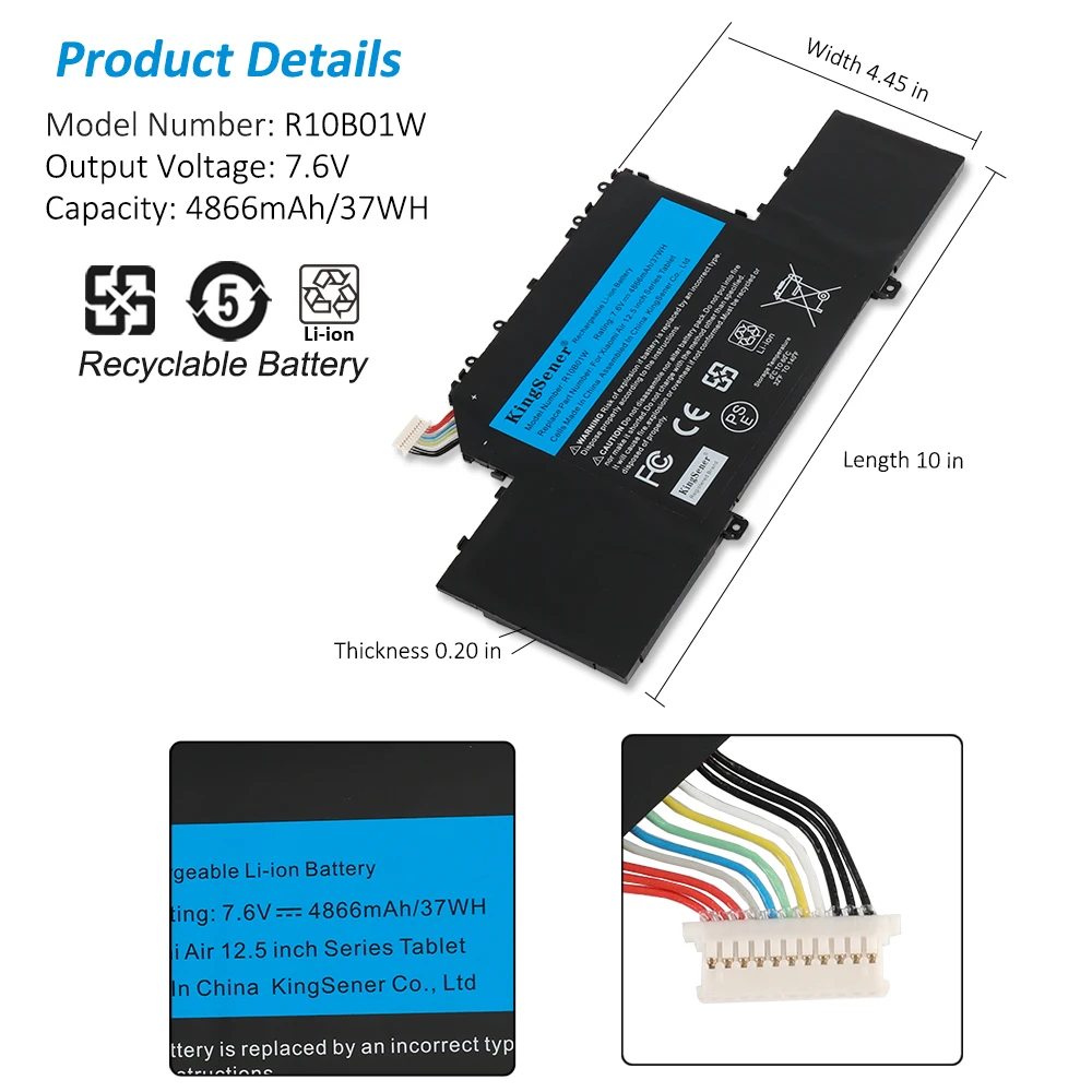 Bateria do Portátil de Kingsener R10b01w R10bo1w para Xiaomi mi ar 12.5 Série Notebook 16120101 161201-aa 7.6v 4866mah 37wh - Imagem 4