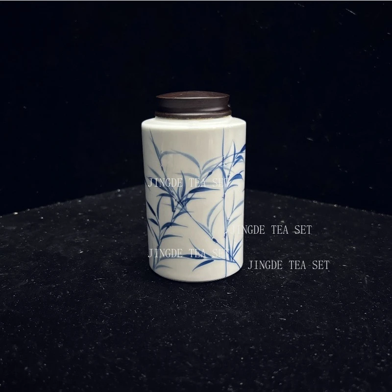 220ml Hand-painted Ceramic Tea Jar Ebony Lid Storage Jar Portable Moisture-proof Coffee Container White Porcelain Tea Sealed Jar