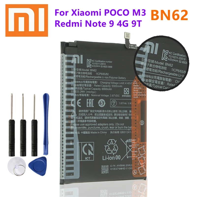 XiaoMi New Original Battery BN62 6000mAh For Xiaomi Redmi Note 9 4G ...