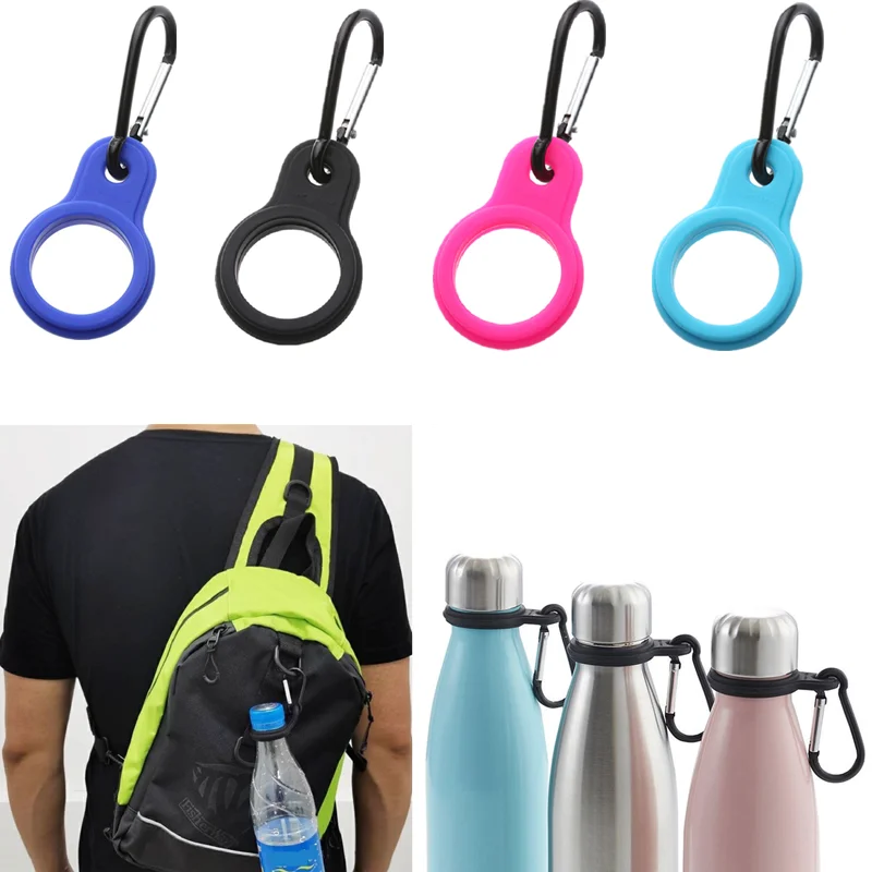 Portable Silicone Water Bottle Holder Mineral Drink Carabiner Buckle Clip  Fishing Outdoor Camping Hiking Running Sports Backpacking Climbing - Black,  5.5x3.5cm 