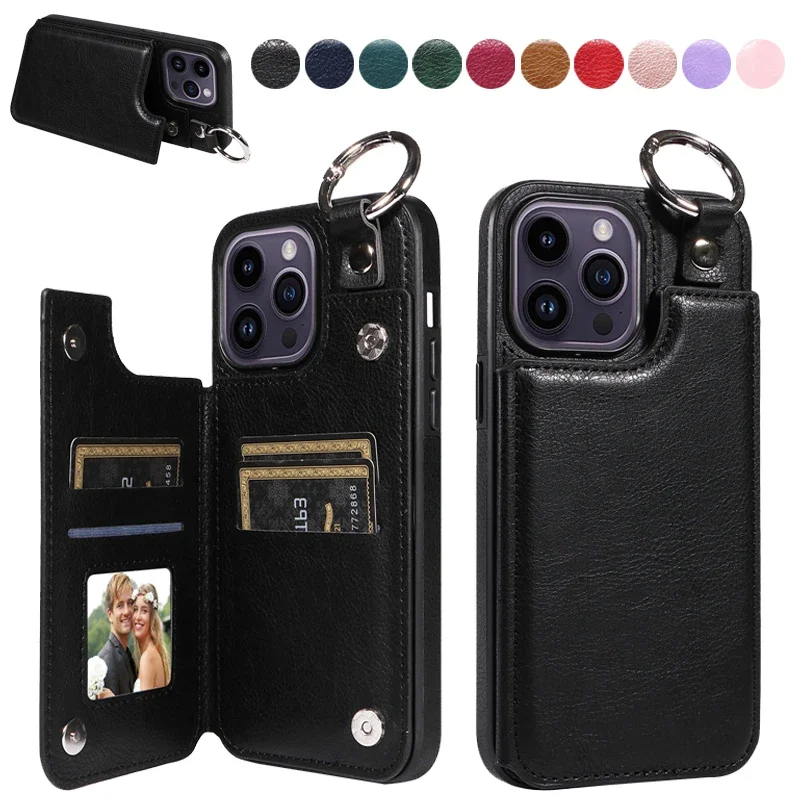 

Wallet Magnetic Anti Drop Lifting Ring Leather Cover For iPhone 15 Pro Max 14 Pro Max 13 Pro 12 Pro 11 SE 2020 X XS XR 8 7 Plus