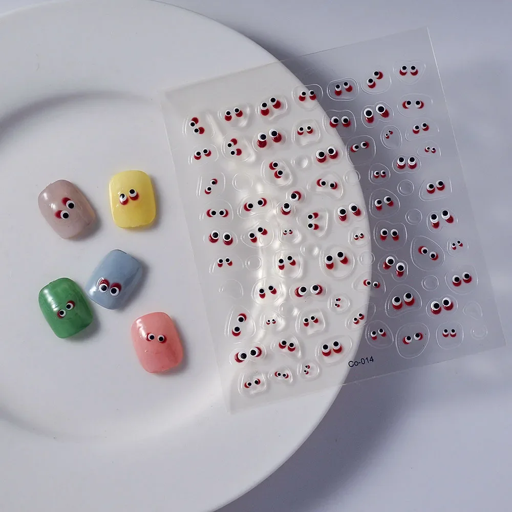 3D Mouth Monster Nail Sticker Dopamine Cute Jelly Nail Art Decals Funny Expression Pack Embossed Hand Ledger DIY Decor Manicure