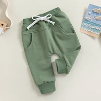 Kids Baby Girls Boys Sweatpants Trousers Spring Summer Casual Elastic Waist Drawstring Solid Pants with Pockets for Casual Daily 4