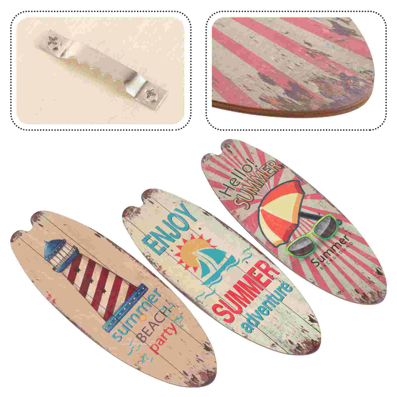 

3 Pcs Beach Decoration Poster Surf Board Wall Wooden Craft Surfboard Hanging Signs Crafts Decorations Seaside