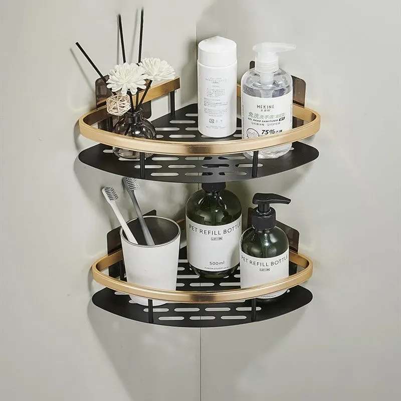 Luxury Bathroom Shelves Without Drilling Rustproof Aluminum Shower Wall Shelf Shampoo Towel Holder Bathroom Organizer Accessorie 3