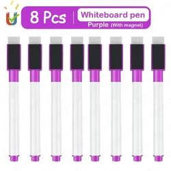 Set of Colorful Magnetic Erasable Whiteboard Pens - Stationery Supplies for Office, Teaching, and Student Notes (Purple 8Pcs)
