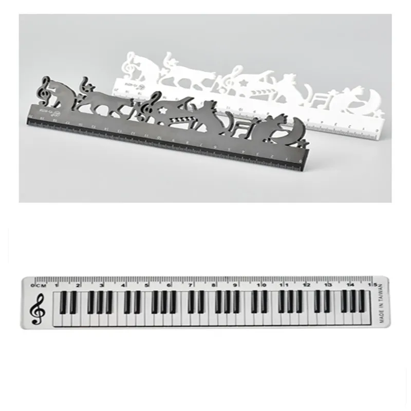 사무실 문구 음악 스트레이트 눈금자 크리에이티브 고양이 뮤지컬 노트 피아노 투명 눈금자 책갈피, 스케일 측정 공급, 1 개 