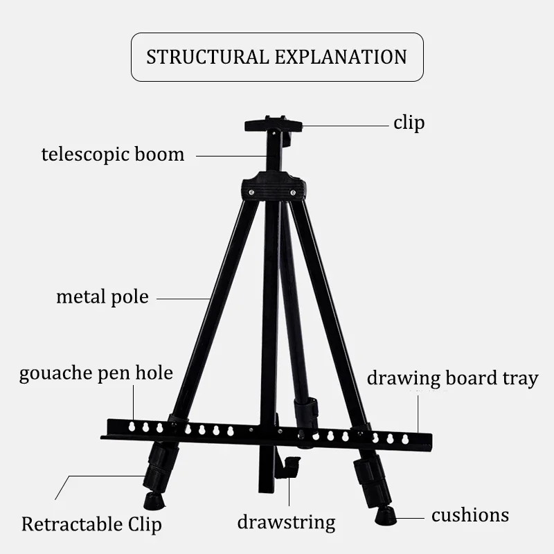 Sketch Easel Portable Shrinkable Drawing Board Stand Metal Easel Foldable Tripod Height Adjustable Art Supplies Sketch Tools 160cm Height