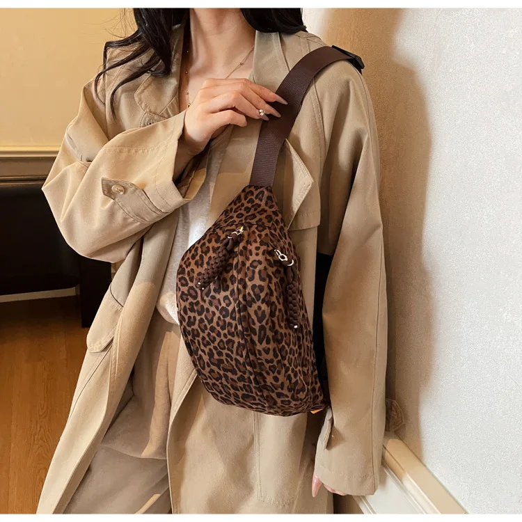 Women's Leopard Print Chest Bag, Autumn/Winter Fashion Crossbody Bag, Trendy Sporty Multifunctional Waist Bag Waist Packs bolsa