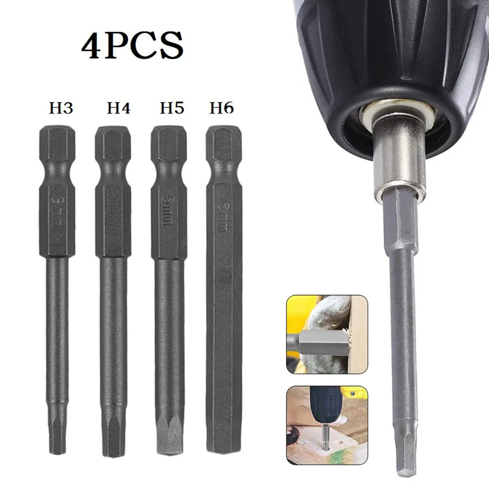 

4 Pcs Magnetic Screwdriver Drill Bit Hex Head 1/4in Shank Metric H3/H4/H5/H6 Alloy Steel 50mm For Electric Wrench Power Tools