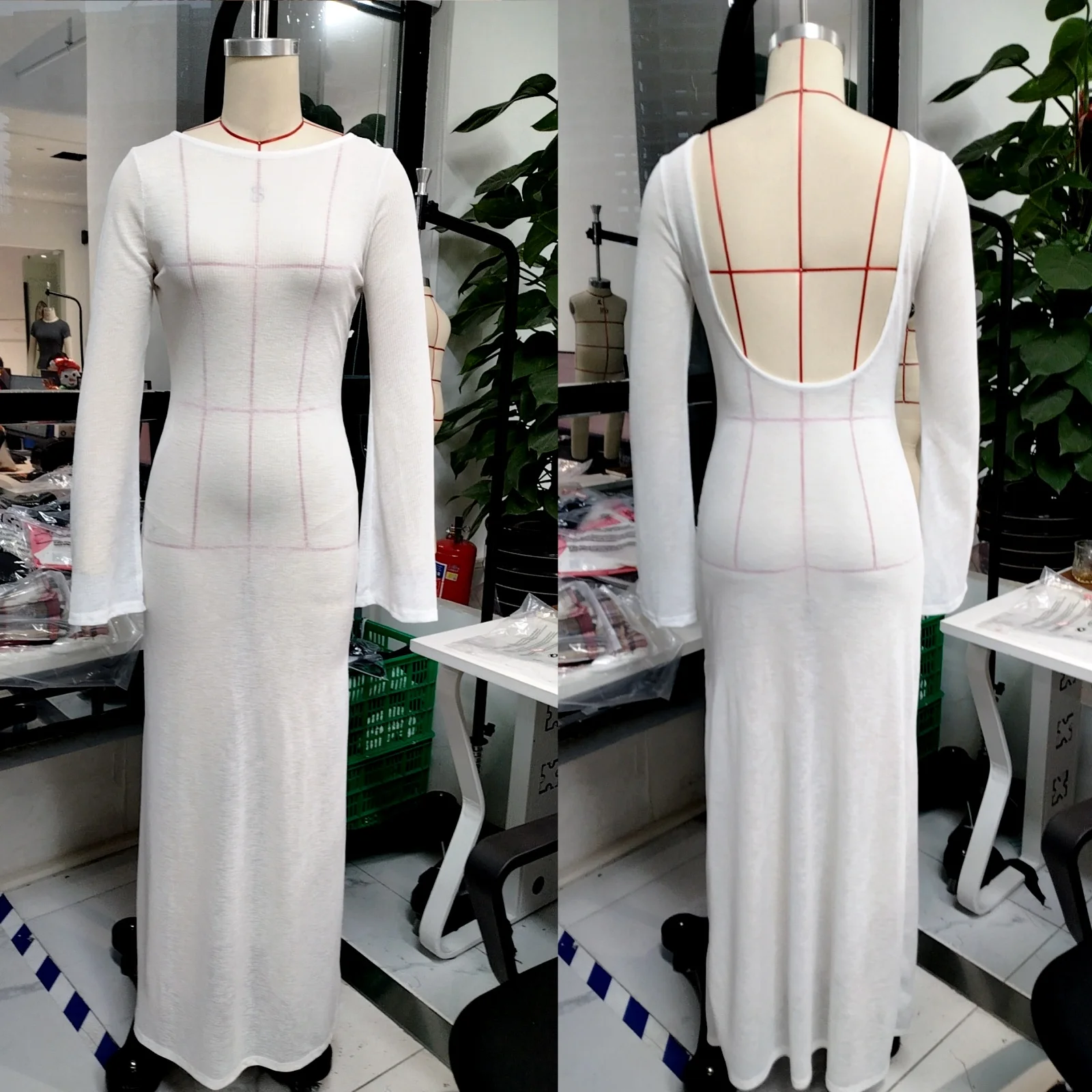 Women Knit Dress See Through Bikini Cover-ups Long Sleeve Crew Neck Backless Long Dresses Club Beach Sexy Swimwear Dresses 6