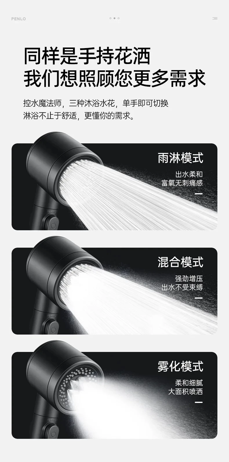 Big Flow 3 Modes High Pressure Water Saving Shower Head with Filter SPA Massage Rainfall Faucet Spray Nozzle Bathroom Accessorie 3