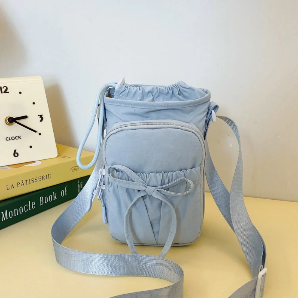 New Bow Phone Bag Nylon Shoulder Bags Women Drawstring Crossbody Bag Versatile Reusable Tote Bags Adjustable Kettle Handbag