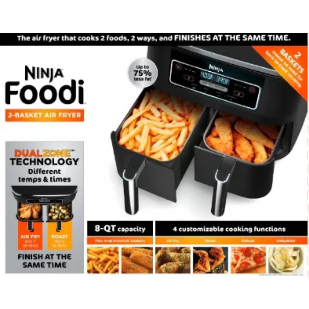 Ninja DZ100 Foodi 4-in-1 8 qt 2-Basket Air Fryer with DualZone