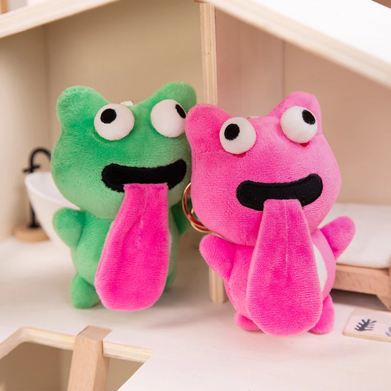 

12cm Cute Long Tongue Frog Plush Keychain Toy Kawaii Stuffed Animals Penguin Plushies Doll Lovely Soft Toys Pendant Bag Decor