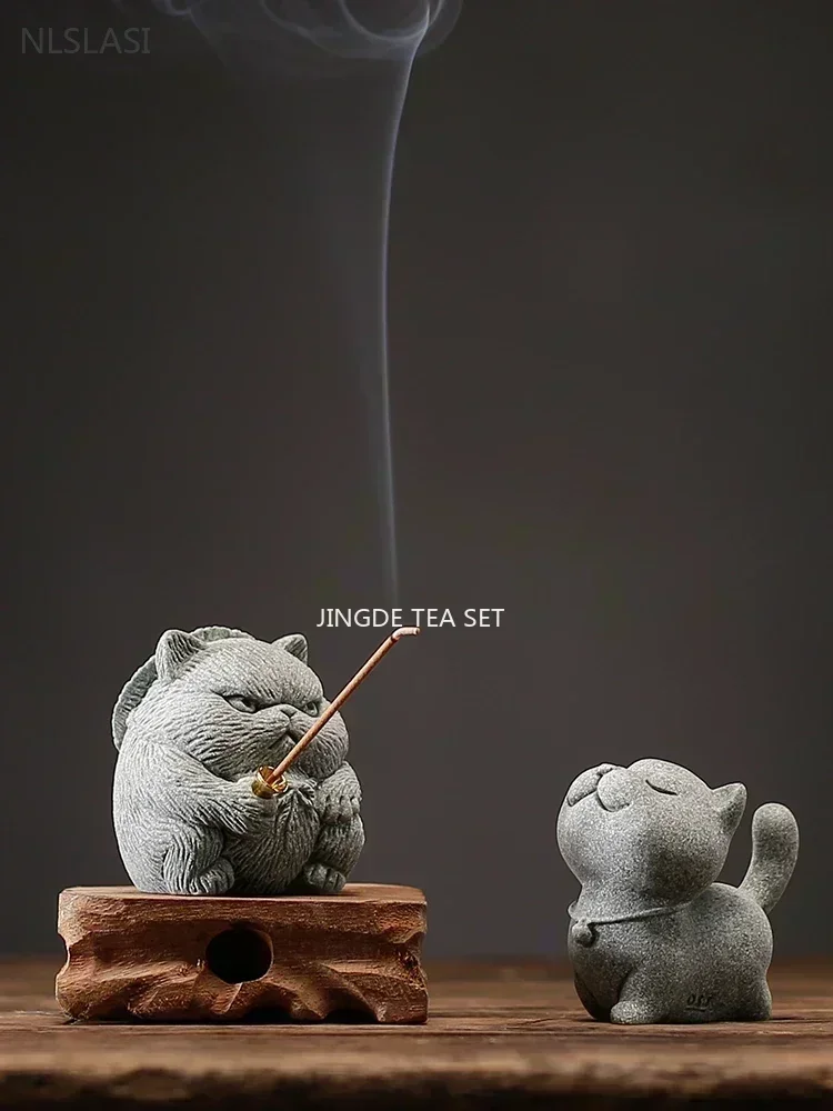 Stone Carving Kitten Sculpture Handmade Tea Pet Chinese Tea Tray Decoration Fish Tank Potted Tabletop Ornaments tea pet ornaments room decor statues