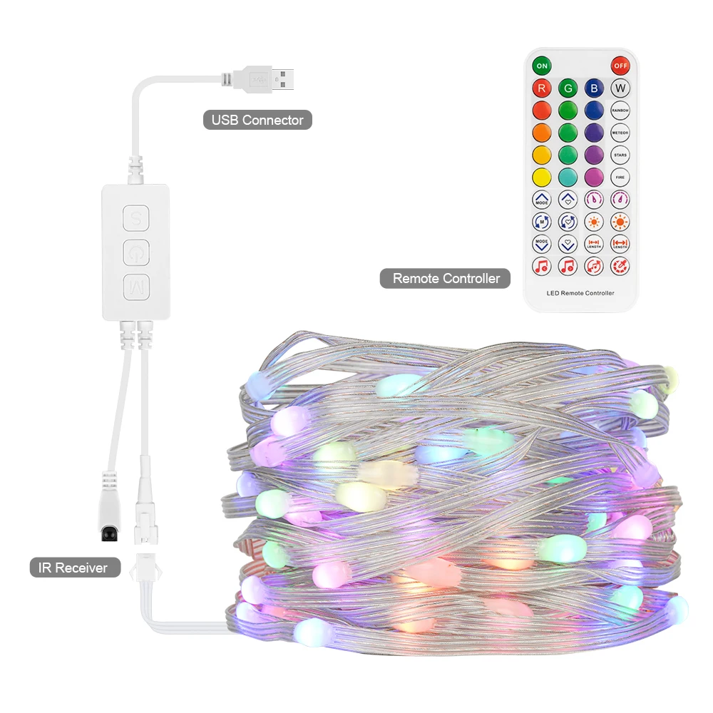 Lights String 10m DC5V WS2812B LED String Party Birthday Lights Decoration BT Music Control Room Decor Outdoor Waterproof IP67
