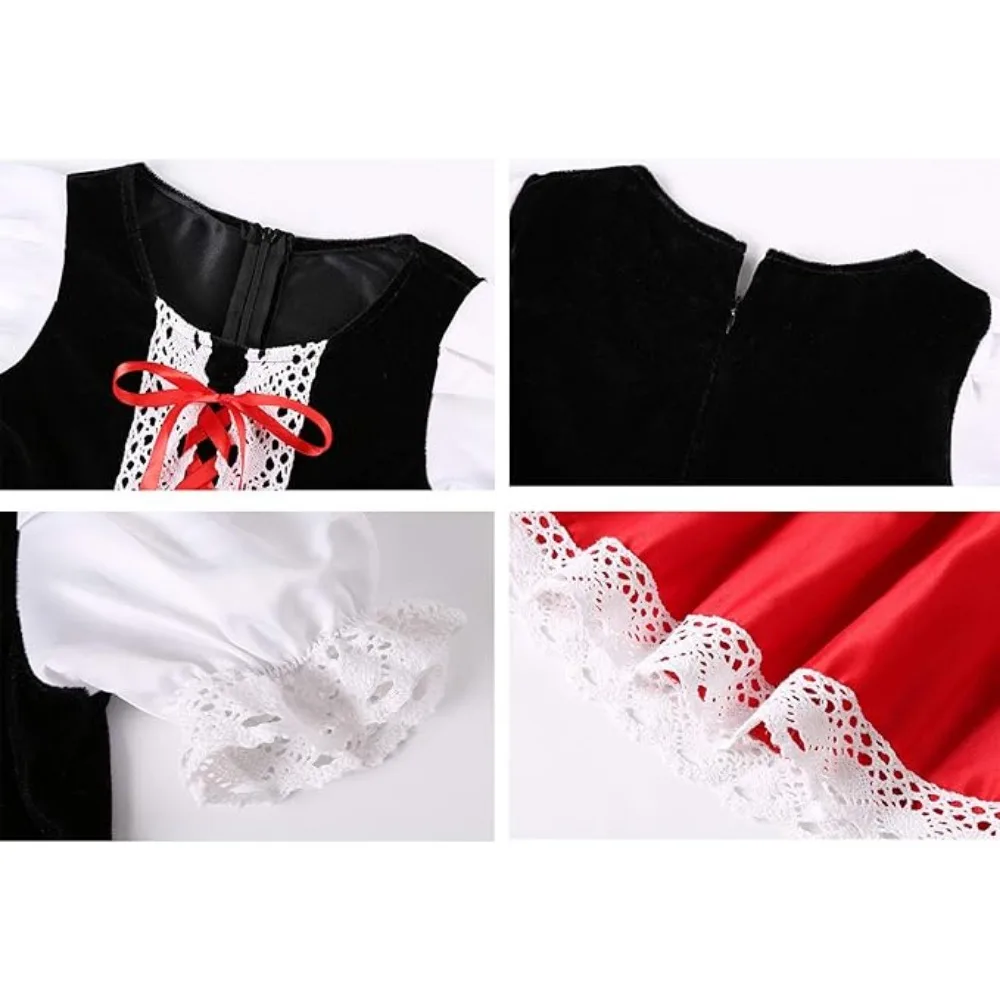 Riding Hood Costume Little Red Riding Hood Girl Costume Children's Halloween Fairy Tale Storybook Cosplay Princess Dress Hooded Cape