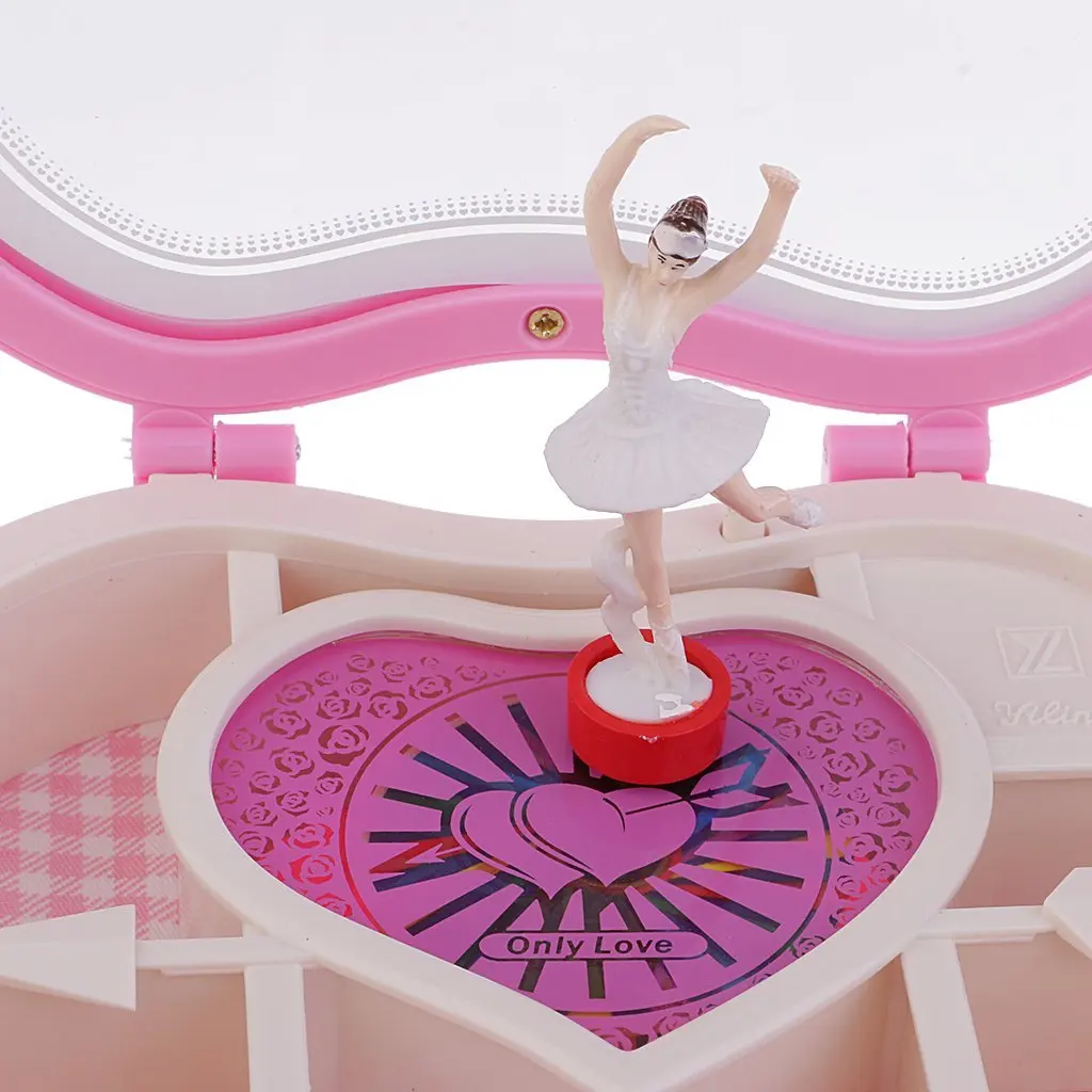 Heart Shape Dancing Ballerina Music Box PLastic Jewellery Box  Carousel Hand Crank Music Box Mechanism Gift For Valentine's Day 5