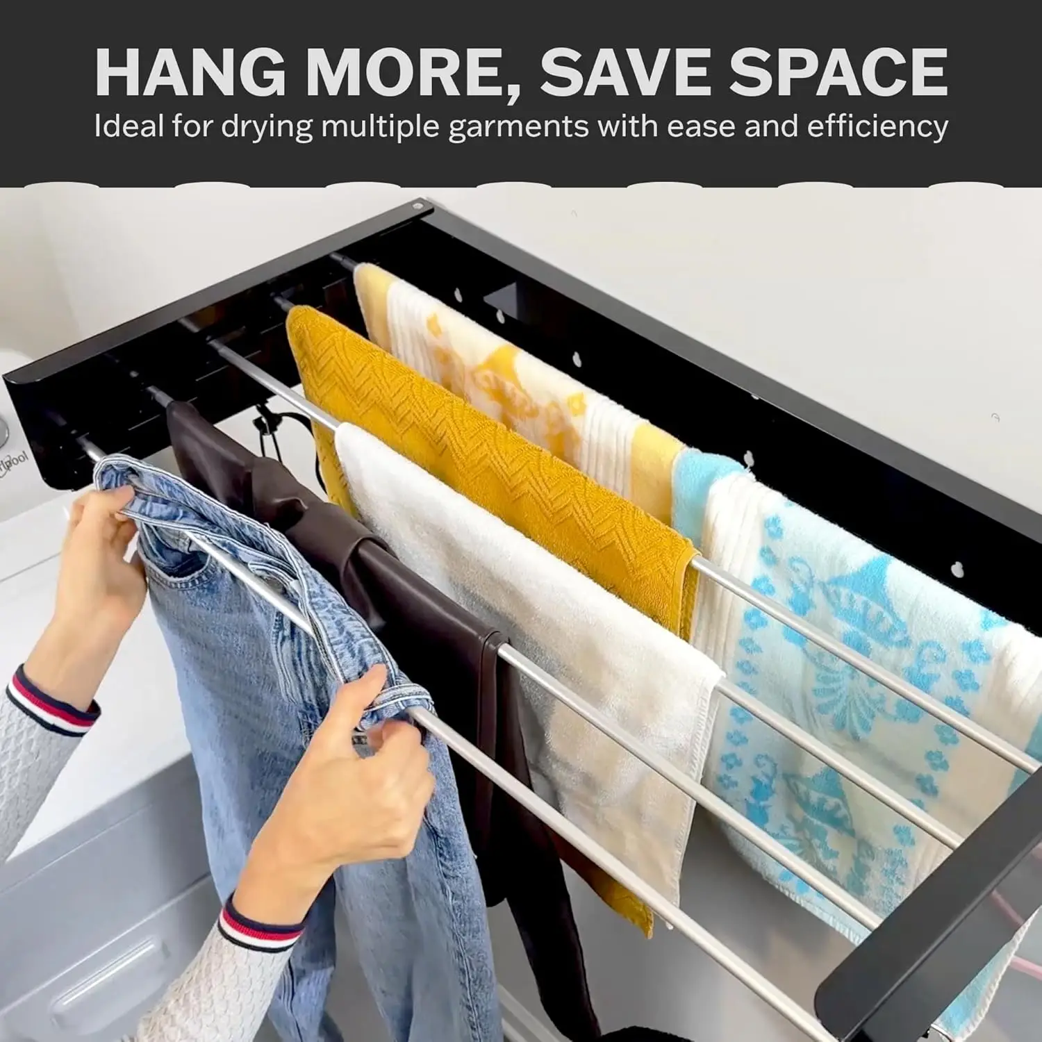 80cm Wall Mounted Laundry Drying Rack White Metal Clothes Drying Rack 5 Rods Space Saving Laundry Racks for Drying Towel Shoes 2