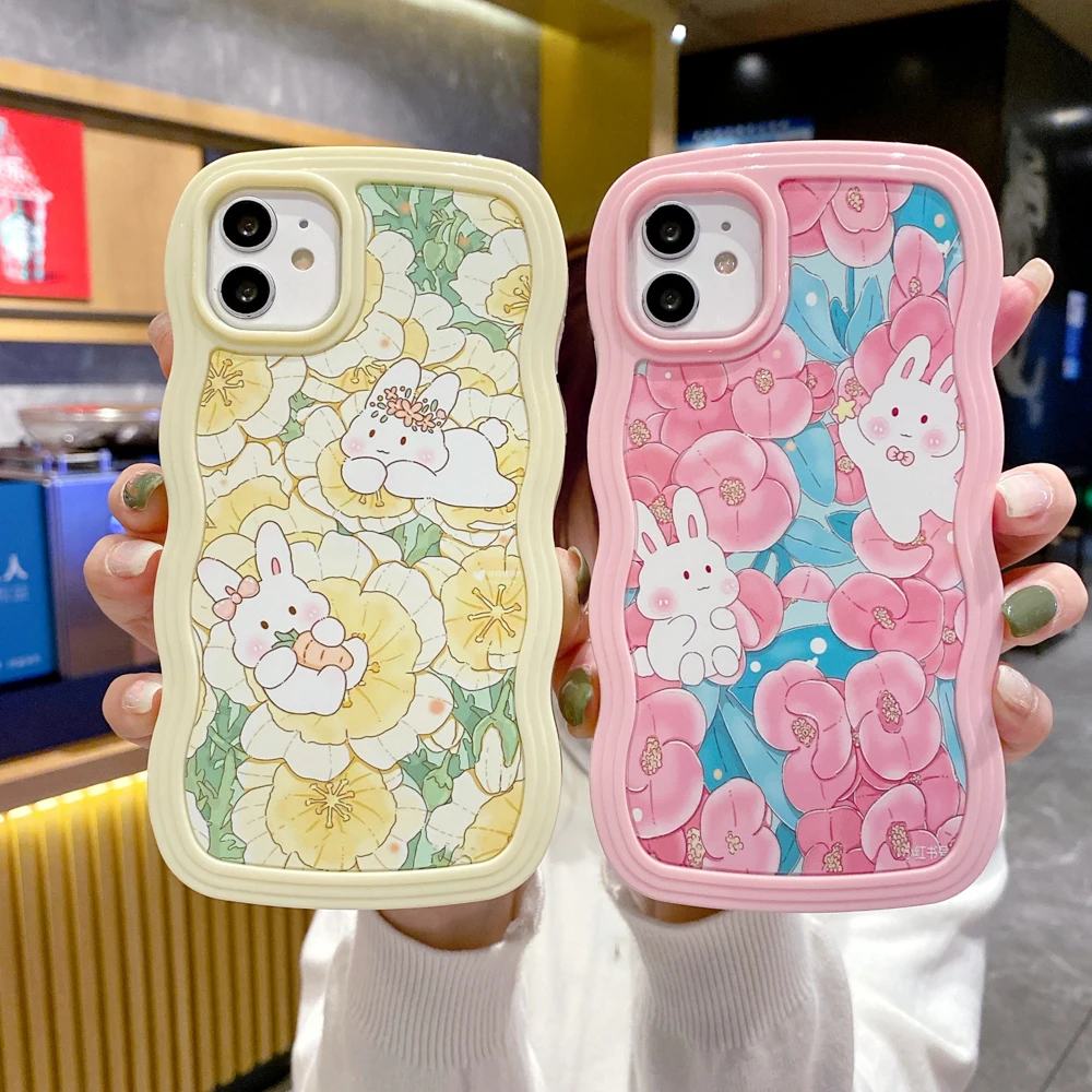 

Cute Rabbit Phone Case For Iphone 14 11 13 12 Pro Max XR 14 8 7 Plus X XS Max SE 2020 Shockproof Wavy Fundas Soft Silicone Cover
