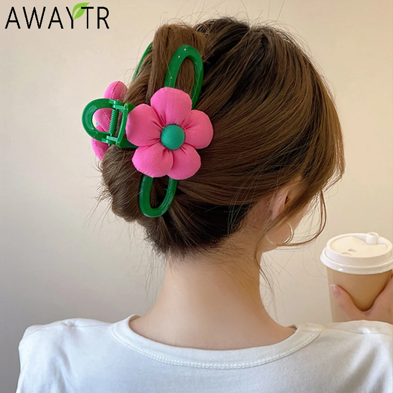 New Rose Red Flower Hair Claw Acrylic Large Green Clip Hairpin Hairwear for Women Korean Shark Clamp Barrettes Hair Accessories