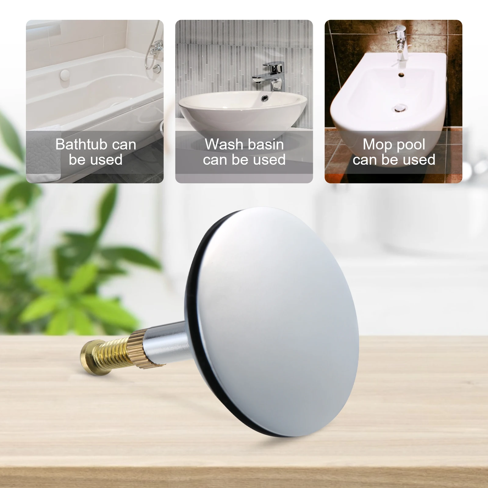 44mm Bathtub Steel Sink Plug Replacement Universal Bath Pop Up Waste Plug Only Flat Seal Brass Tub Drainer Stopper Strainer Pin