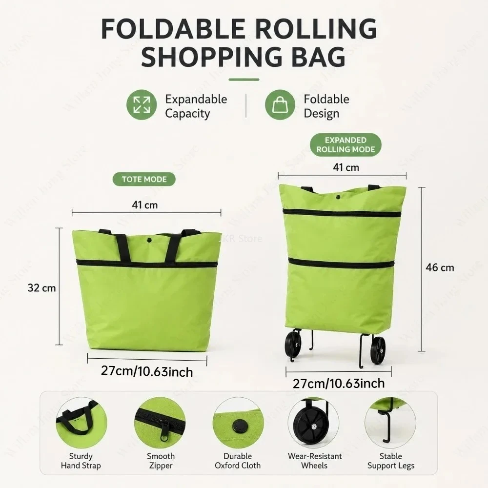 Compact Foldable Grocery Trolley with Wheels – Versatile Backpack for Home and Travel Shopping
