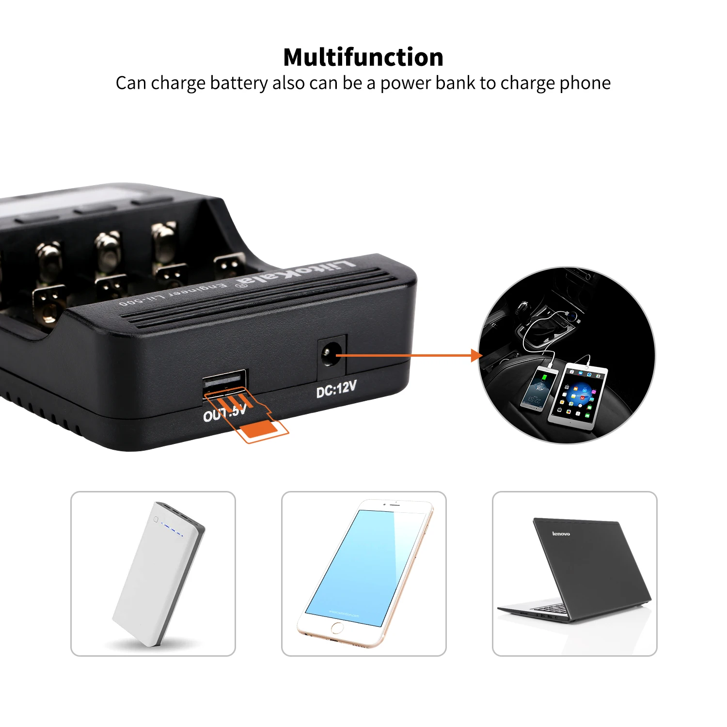 LiitoKala lii-500 LCD 3.7V/1.2V AA/AAA 18650/26650/16340/14500/10440/18500 Battery Charger with screen+12V2A adapter lii500 5V1A