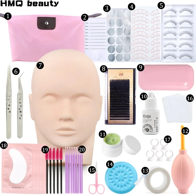 

Набор инструментов для наращивания ресниц HMQ Beauty 20 в 1 c моделью головы и пинцетом для ресниц.