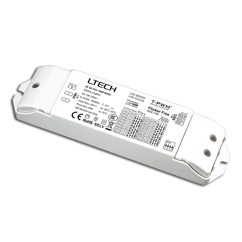 

Новинка, регулируемая яркость, флэш-драйвер LTECH 100-240 В, 20 Вт,-Ма, Tuya Zigbee, постоянный ток CT, CCT, настраиваемый белый флэш-драйвер