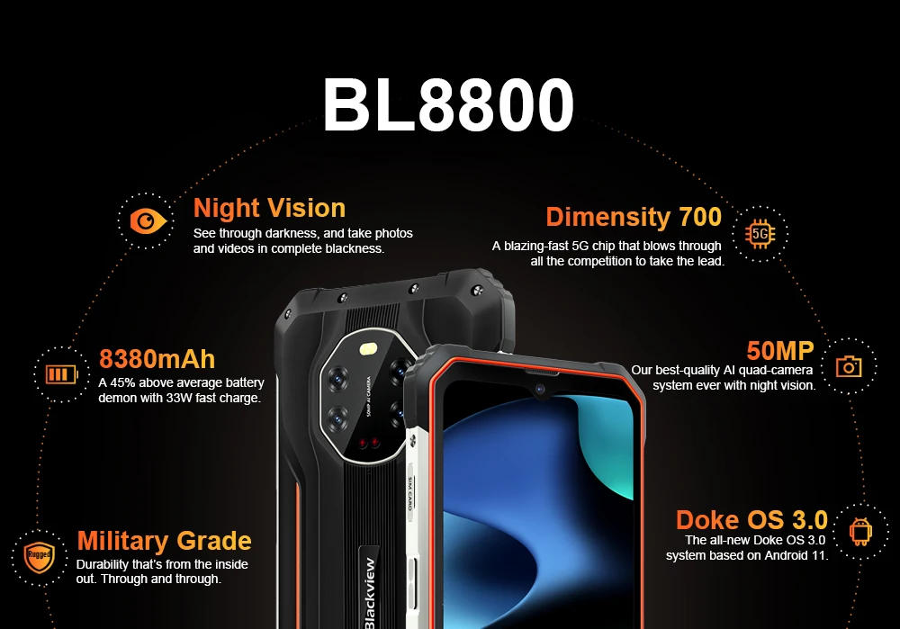 Blackview-スマートフォン,bl8800 pro,5g,ip68/ip69k,防水,赤外線 ...