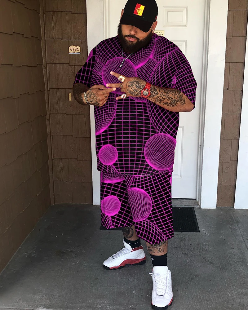 Biggmans L-9XL For Men's T-Shirt Set Clothing Tiger Yellow Casual Short Sleeve Shorts 3D Big and Tall Plus Size Suit