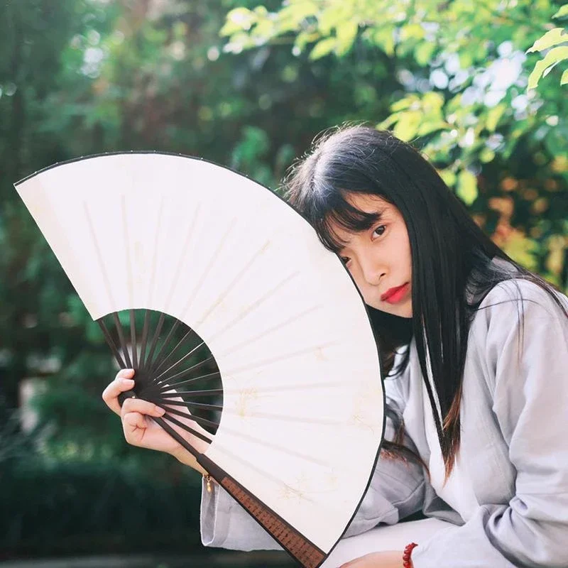 Silk Cloth Blank Chinese Folding Fan Wooden Bamboo Antiquity Folding Fan For Calligraphy Painting Home Decor 10.6 Inch/13 Inch