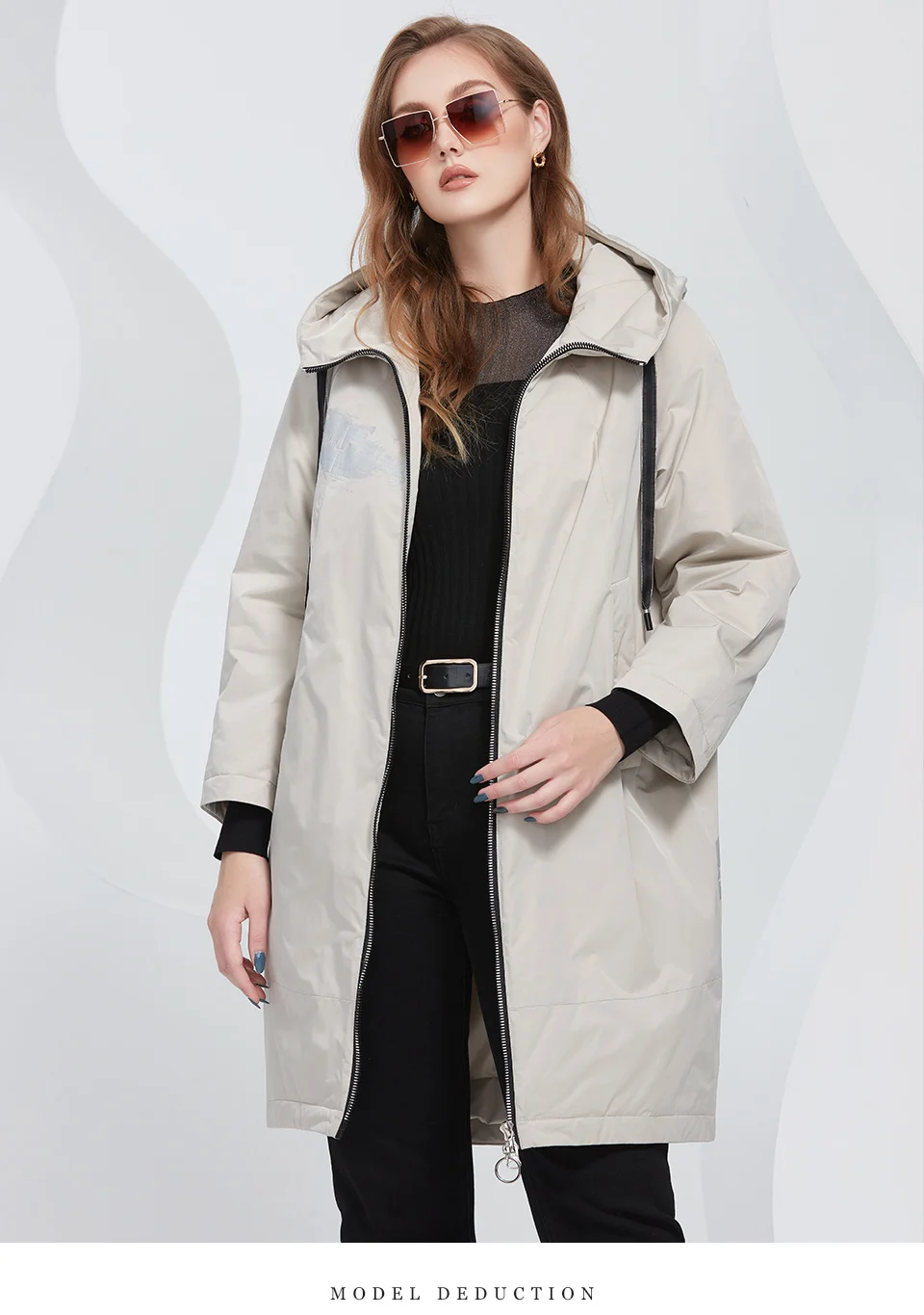 Astrid 2022 Spring Women's Parkas Oversize Long Beige Padded Down Coats Hooded Fashion Print Jacket Outerwear Quilted AM-10177