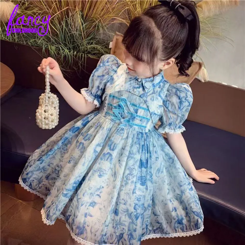 

2pcs Princess Girls Dresses for Children Retro Tutu Baby Girls Birthday Party Evening Dress Ceremony Elegant Girls Costume
