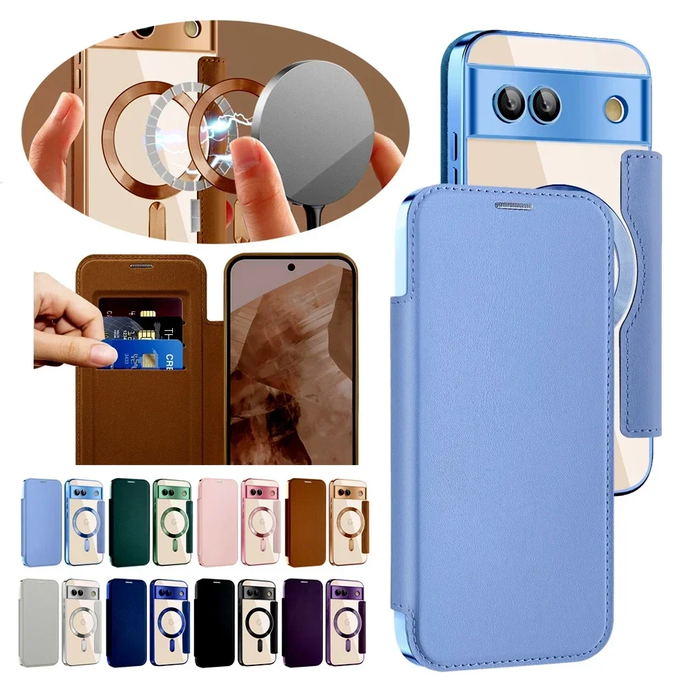 Magnetic Flip Wallet Case with Wireless Charging and Card Slot