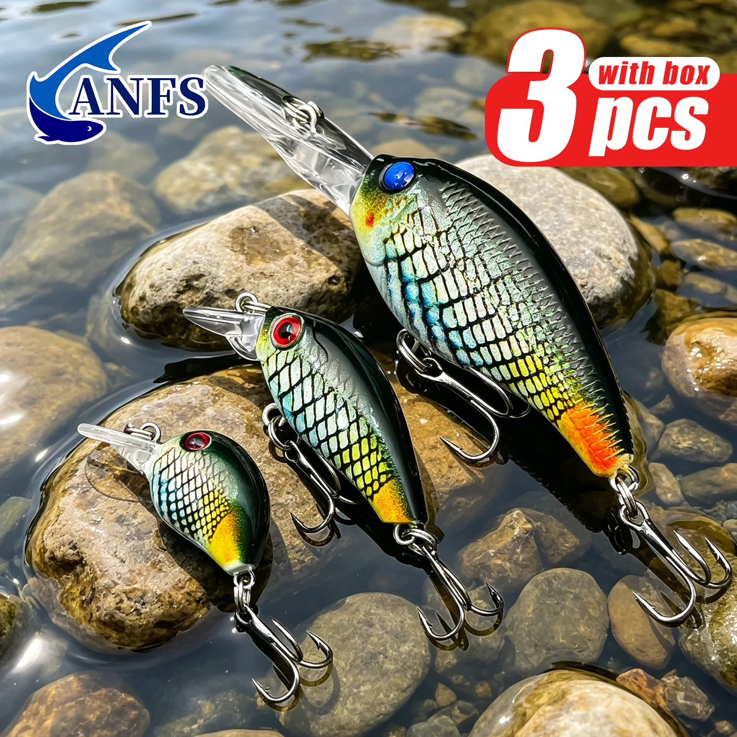 Anfs 3PCS Fishing Lures Assorted Design, Realistic Crank Bait Minnow Freshwater