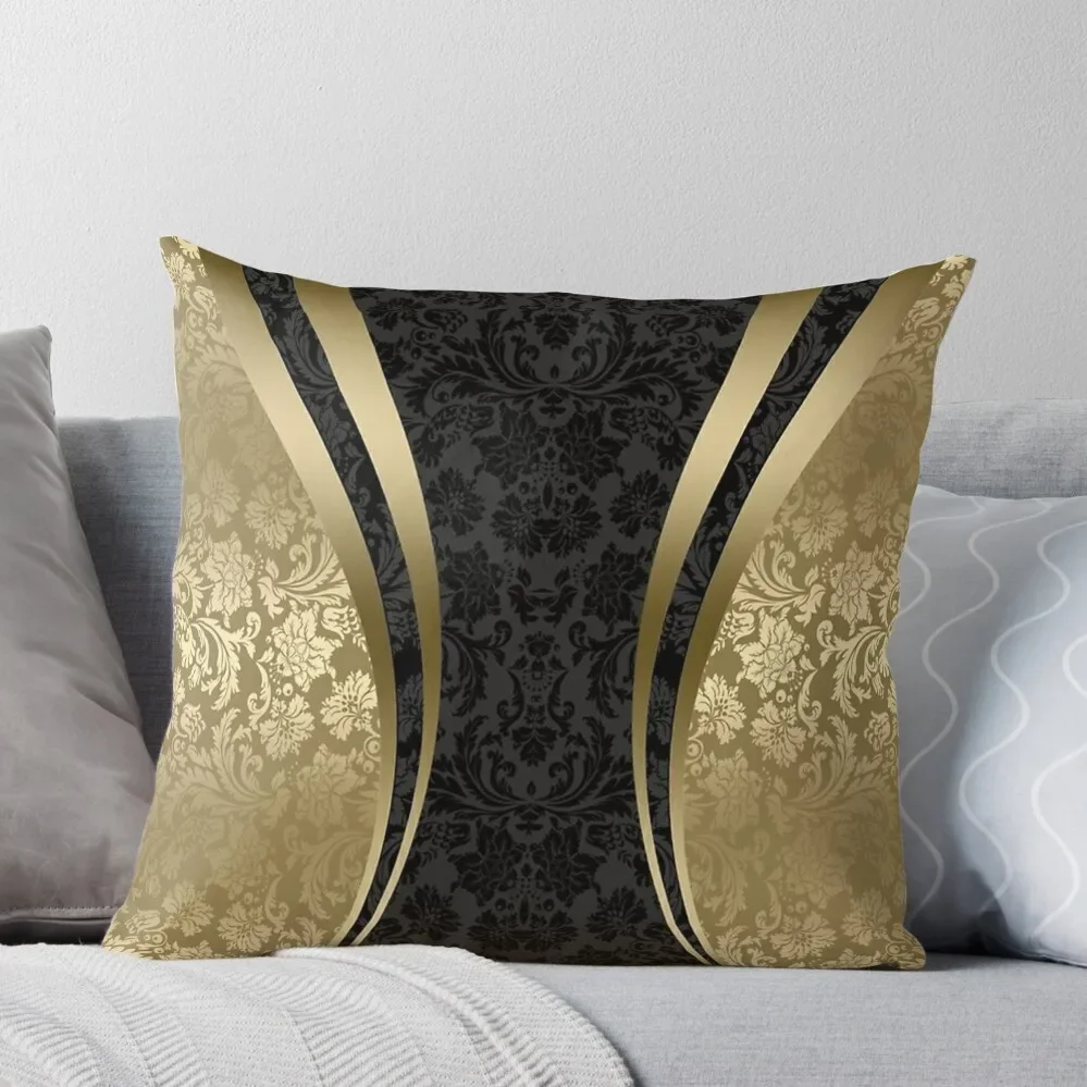 

Black And Gold Damasks And geometric Stripes Throw Pillow Throw Pillow Pillow Cover pillowcase Cushion Child