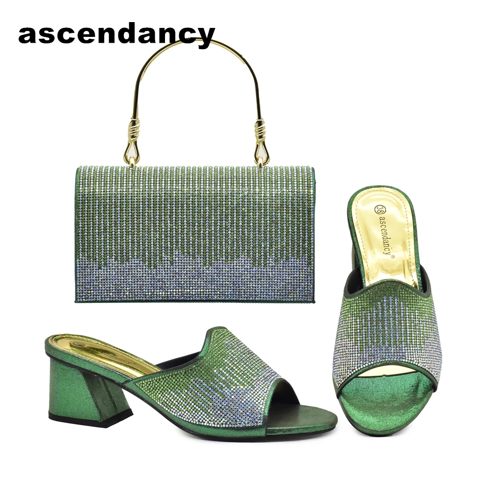 

New Arrival Women Matching Shoes and Bags Set Decorated with Rhinestone Luxury Designer Shoes Party Africa Shoe and Bags Set