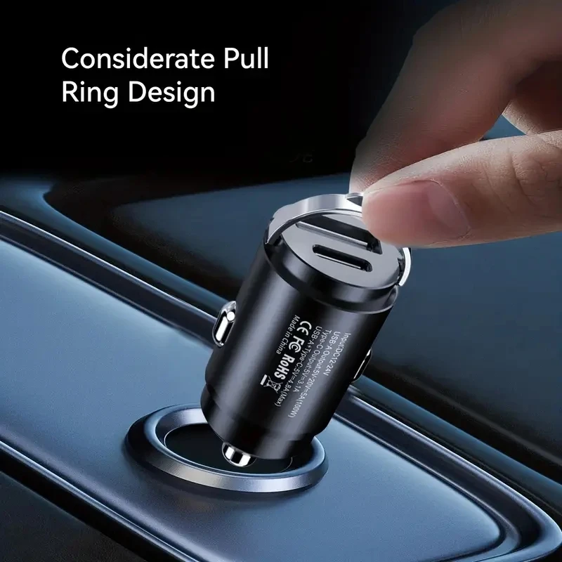Car Charger 66w Super Fast Charger Metal One Tow Two Flash Mini Pull Ring New Pd Electronic