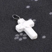 10PCS Natural Stone White Turquoise Cross shaped Pendant Christian Jewelry Making DIY Necklace Earrings Accessories Gift 2