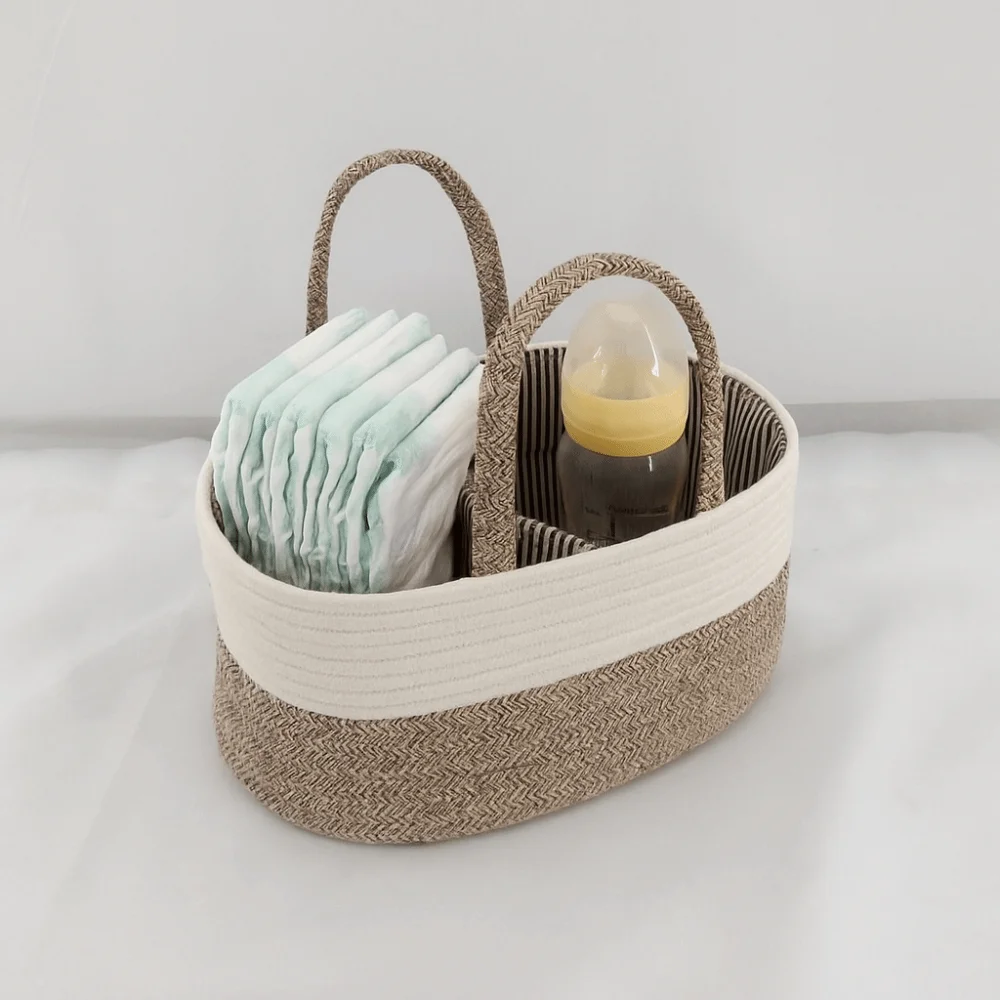 Daily Use Convenient Diaper Storage Basket Hand-Held Cotton Thread Baby Diaper Bag Large Capacity Tote Bag Mommy Handbag Picnic