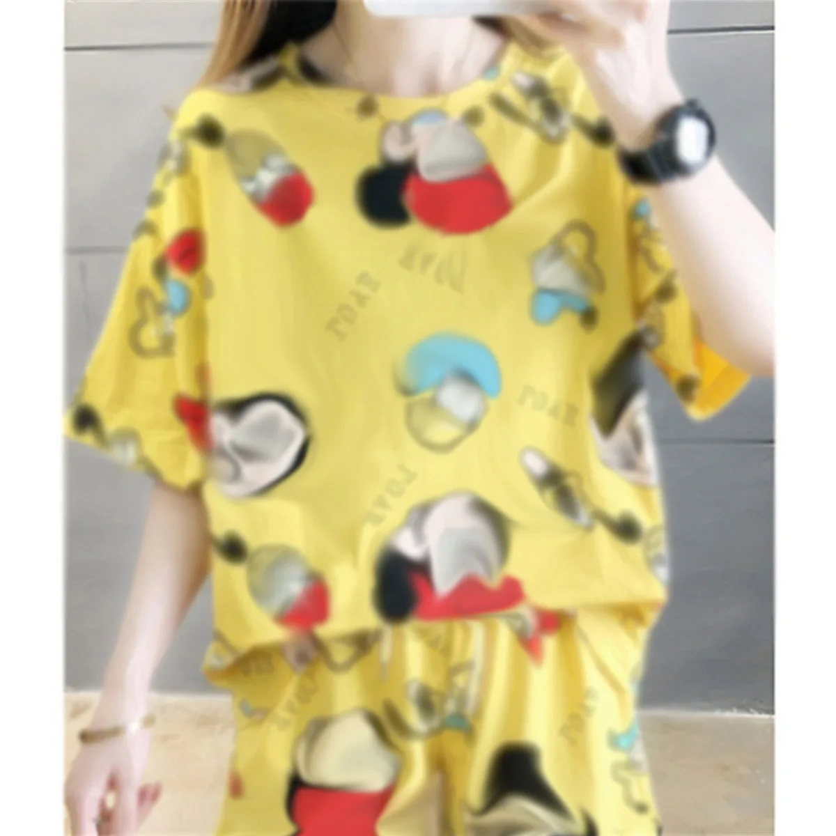 2-Piece Women Summer Pajamas Loose Plus Size Sweet Student Short-Sleeved Shorts Can Be Worn Outside Home Clothes Set Cotton Pajama Set Summer Home Clothes Set