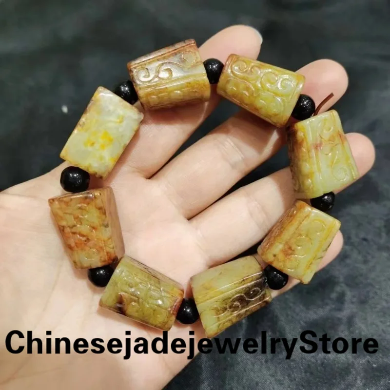 

Boutique Natural Hotan rare ancient jadeHand Carving Bracelet Ecological Collection precious Nephrite Add certificate