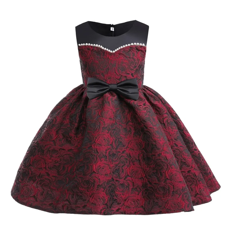 

Girls Dress 2023 New Children's Rose Princess Dress Pearl Vest Jacquard Party Dress Children Shirt