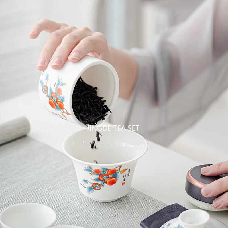 Travel Tea Set, Bowl Lid, Gaiwan,Tea Cup, Outdoor Kung Fu Tea Set, Portable Kuaike Cup, Sheep Fat Jade White Porcelain Gift